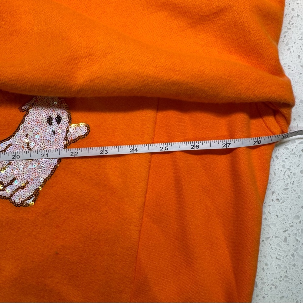 Peach Love Oversized Orange Sweatshirt with white sequin Ghosts size S EUC - Picture 2 of 8